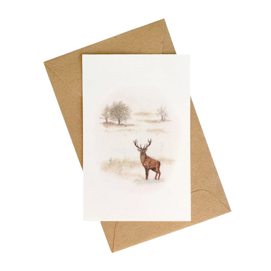 Lonneke Grimbergen Art - Mini Kaartje edelhert in de sneeuw
